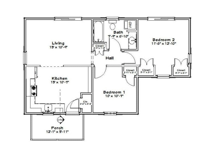 Hanover 2 Br Cottage Plan - 734 sq. ft.