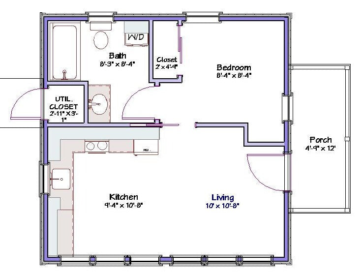 Gardenville Cottage Plan  -  400 sq. ft.