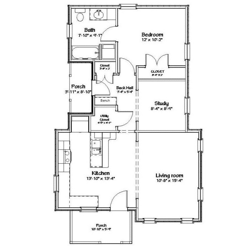 London Grove Cottage Plan - 799 sq. ft.