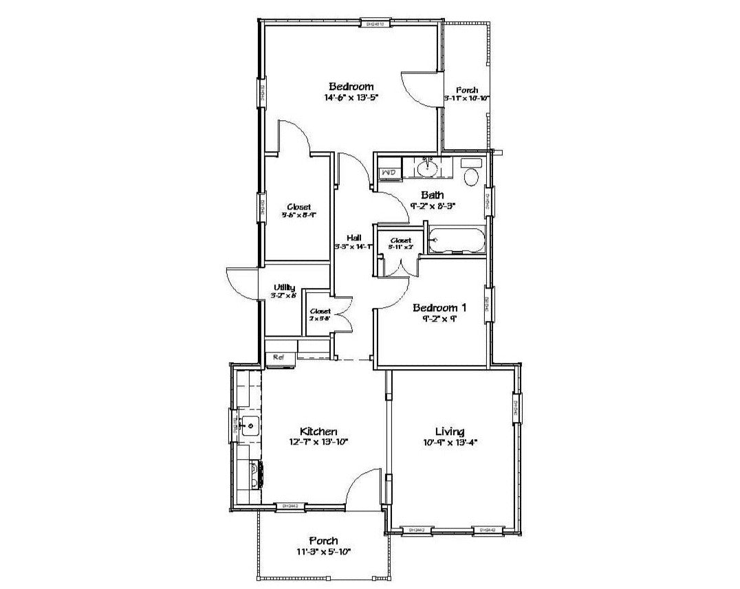 Meadowbrook 2 Br Cottage Plan - 825 sq. ft.