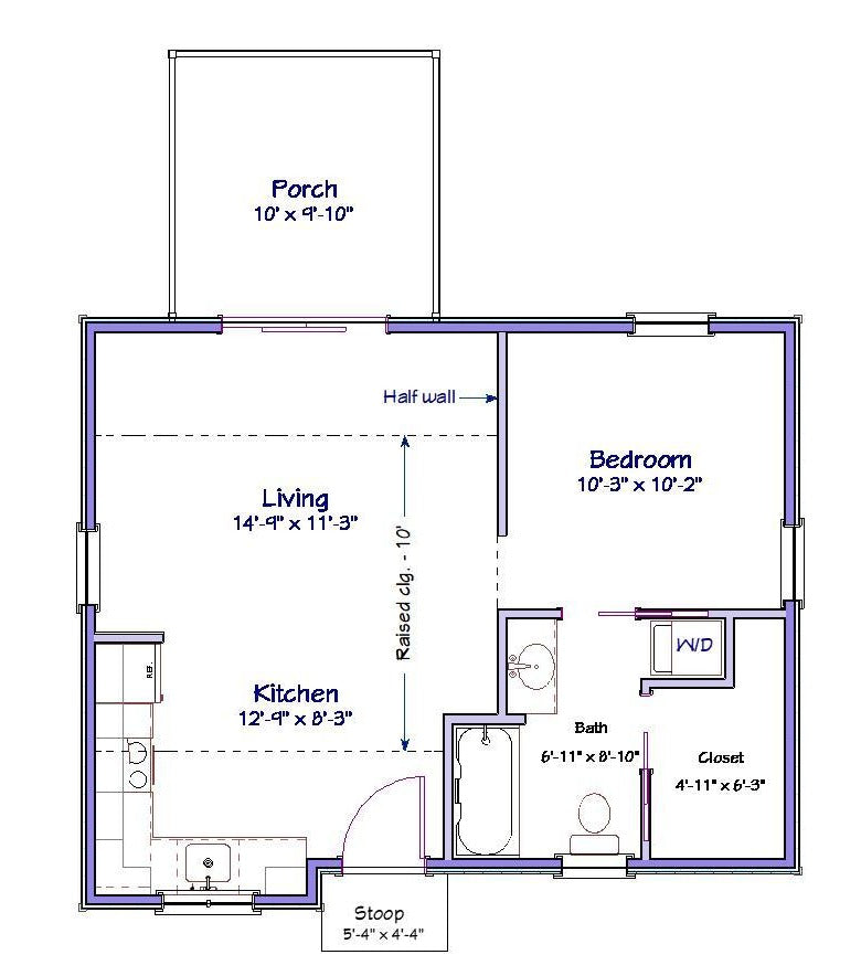 Oxford Cottage Plan - 531 sq. ft.