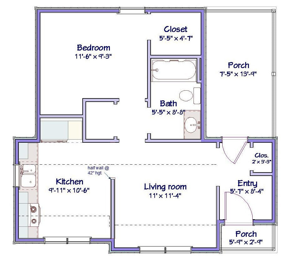 Stockton Cottage Plan  -  560 sq. ft.